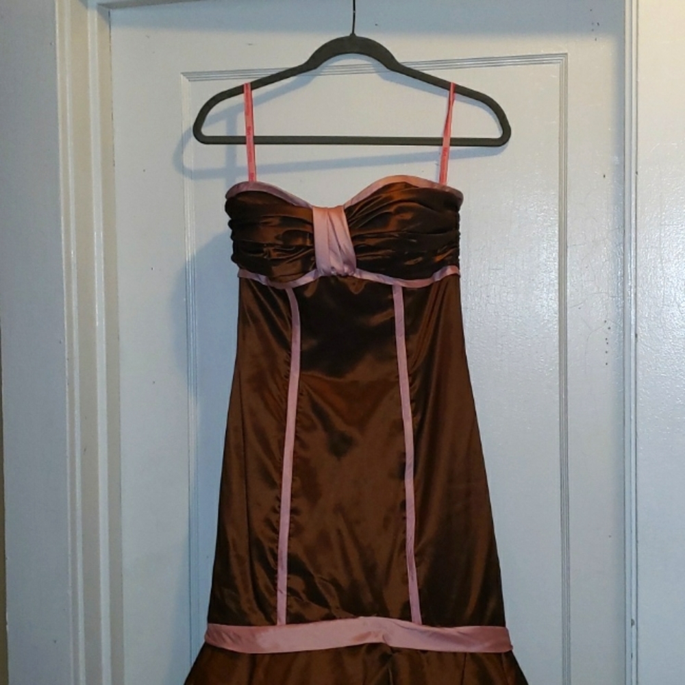 Maggie Sottero Brown and Pink Strapless Dress